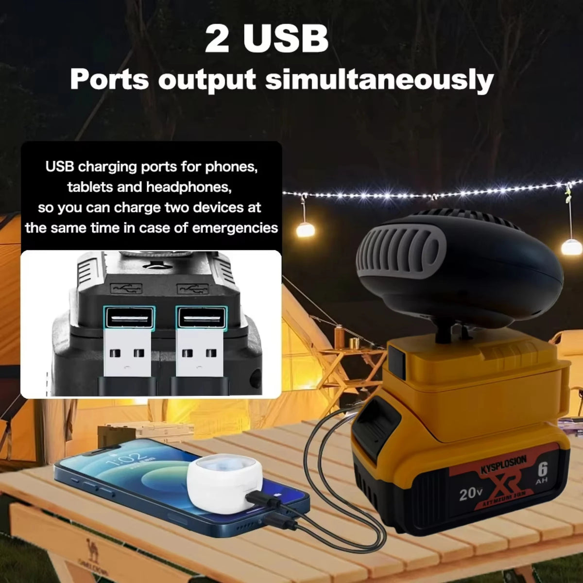 For Dewalt 20V MAX Battery Cordless Portable Space Heater, Indoor Outdoor Winter Warmer with USB Charging Port