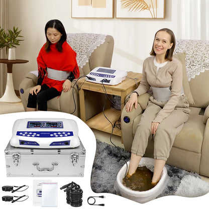 Latest Dual Detoxify Ionic Foot Bath Detox Machine Naturally Life Detoxify Health Foot Spa Machine With Pads Massage And Far Infrared Waist Belts
