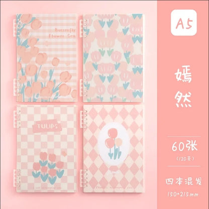 B5 Tulip Loose-leaf Book Ins Style Notebook Cute A5 Hand Ledger Cores Reusable Notepad Horizontal Line Notebook
