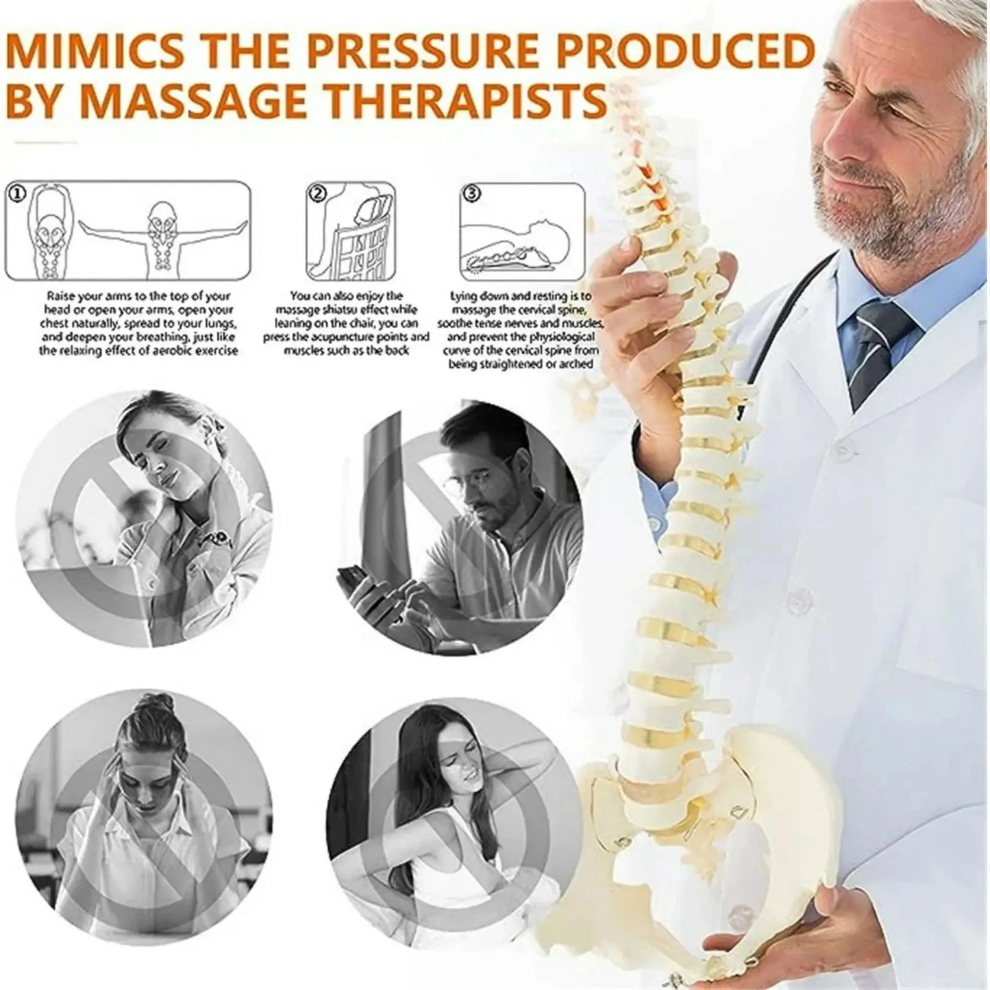 Neck stretchers and shoulder massagers, cervical and back traction devices, used to relieve shoulder joint pain and spinal pain