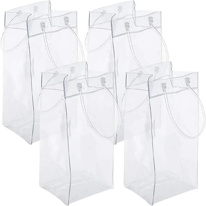 4PCS Transportable Foldable Champagne Ice Bag Beer Cooler Clear White PVC Wine Chiller Ice Bag for Cold Drink at Outdoor Event