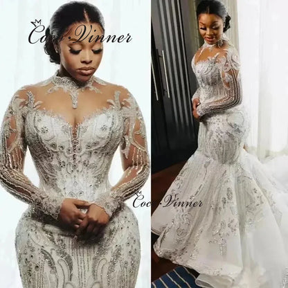 Customized Africa Fashion 2026 Quality Mermaid Wedding Dresses Luxury Beaded Lace Appliques Plus Size Wedding Dress Ladies W1424