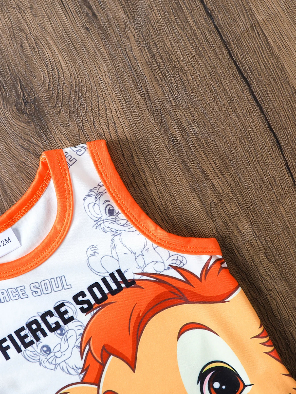 2pcs Summer Baby Boys Lion King Print Tank Top Set, Fierce Soul Graphic, Casual Daily/Outdoor Play, 9-12M, Contrast Trim Vest