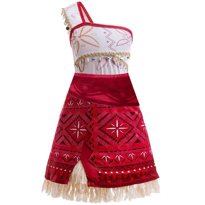 New Movie Moana 2 Dress for Girls Adventure Costume Girl Princess Fancy Clothes Children Vaiana Carnival Party Necklace Pig Set
