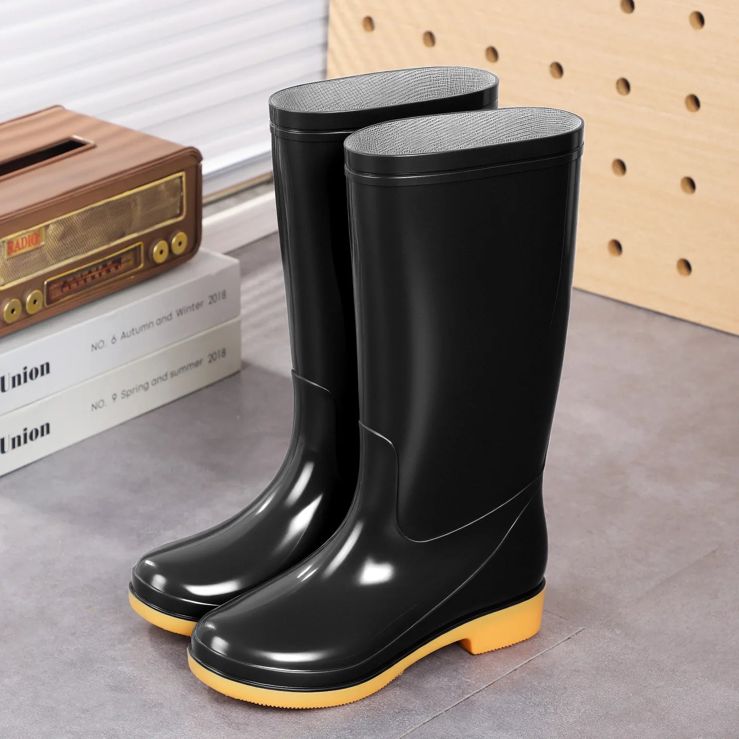 Comemore Rainboots Women High Long Boots Non-slip Waterproof Shoes 2023 New Rain Boots Fashion Print Women's Mid Calf Galoshes