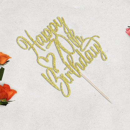 Gold Glitter Happy 70th Birthday Cake Topper - Cheers to 70 Years Cake Topper, 70 & Fabulous Cake Decoration