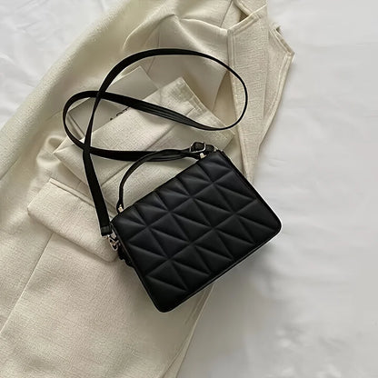 Quilted Rhombus Small Handbag for Women, Retro Thick Chain Flap Square Purse, Versatile Crossbody Shoulder Bag for Daily Outfit