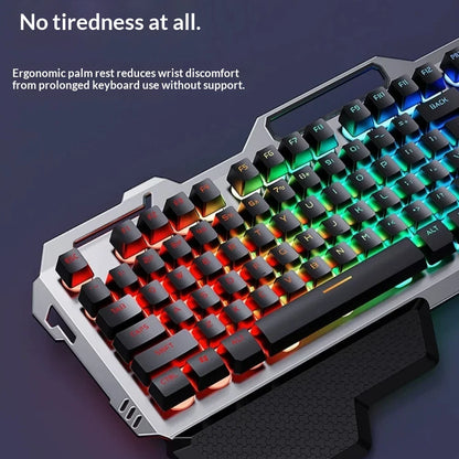 Qianxingzhe Wireless Keyboard Mouse Set Mechanical Feel Rechargeable Rgb Backlit Wrist Rest Multifunctional Knob Gaming For Pc