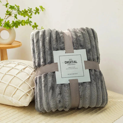 Coral Fleece Flannel Blanket 300GSM Ultra Soft Microfiber Plush Throw Blanket Warm Striped Cozy Blanket for Couch Bed Sofa