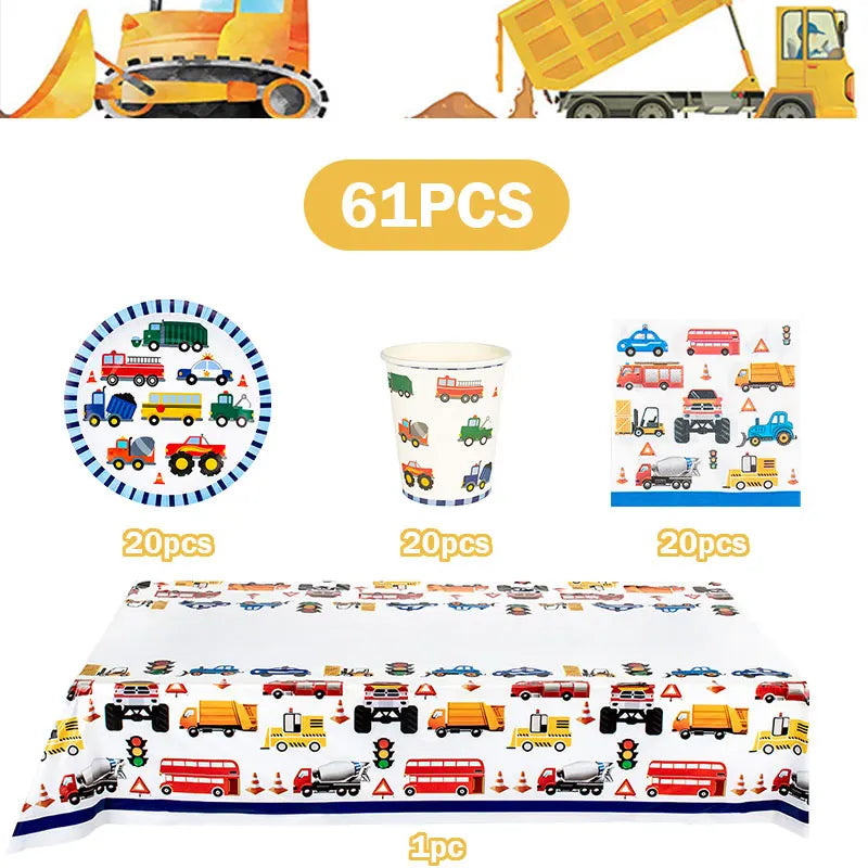 Happy Construction Birthday Party Decorations Set Plates Cup Tablecloth Gift Bags Banner Stickers Cake Decoration Party Supplies