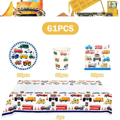 Happy Construction Birthday Party Decorations Set Plates Cup Tablecloth Gift Bags Banner Stickers Cake Decoration Party Supplies