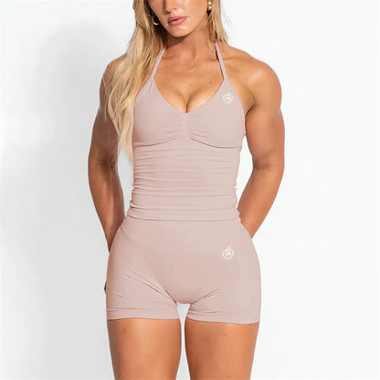 Bum PB Women Sports Yoga Suit Balance Scrunch Shorts Sets Gym Fitted Halter Built-in Bra With Cups Leggings Sets