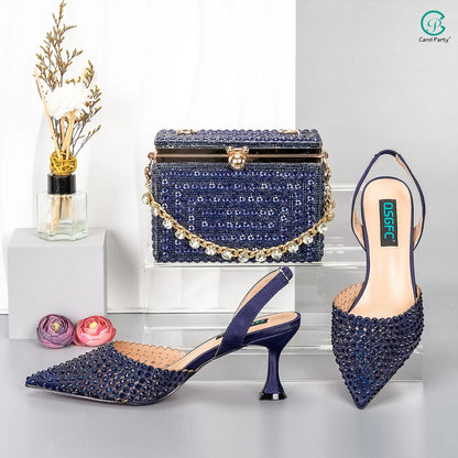 New Wine Red High Heels Shoes And Bag Dotted Crystal Wedding Party Spring, Summer, and Autumn Fashion Women's Noble Sandals