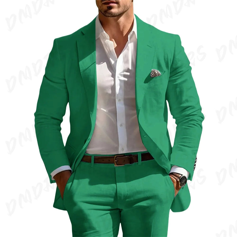 Classic Summer Men's Suit 2PCS For Wedding Formal Solid Suit Including Jacket Pants For Party Classic Occasion Clothing