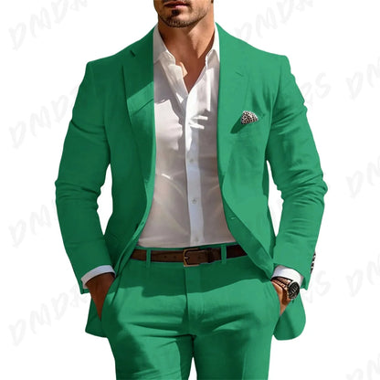 Classic Summer Men's Suit 2PCS For Wedding Formal Solid Suit Including Jacket Pants For Party Classic Occasion Clothing