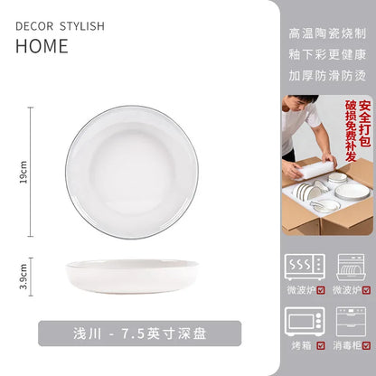 Handmade Underglaze Ceramic Deep Plate Dinnerware Set Rustic Kitchen Serving Dish Bowl Set Home Gift