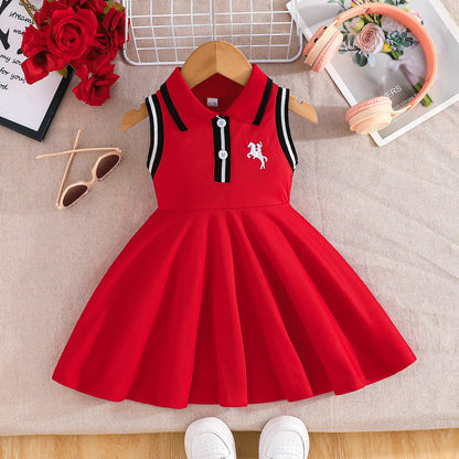 Prowow 0-3Y Baby Sporty Dresses 2025 Sleeveless Polo Dress For Girls Preppy Style Letter Baseball Dress Toddler Girl Clothes
