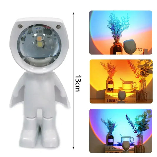 LED Astronaut Sunset Light Rainbow Color Projection Night Light USB Charging Touch Control for Bedroom and Game Room Decoration