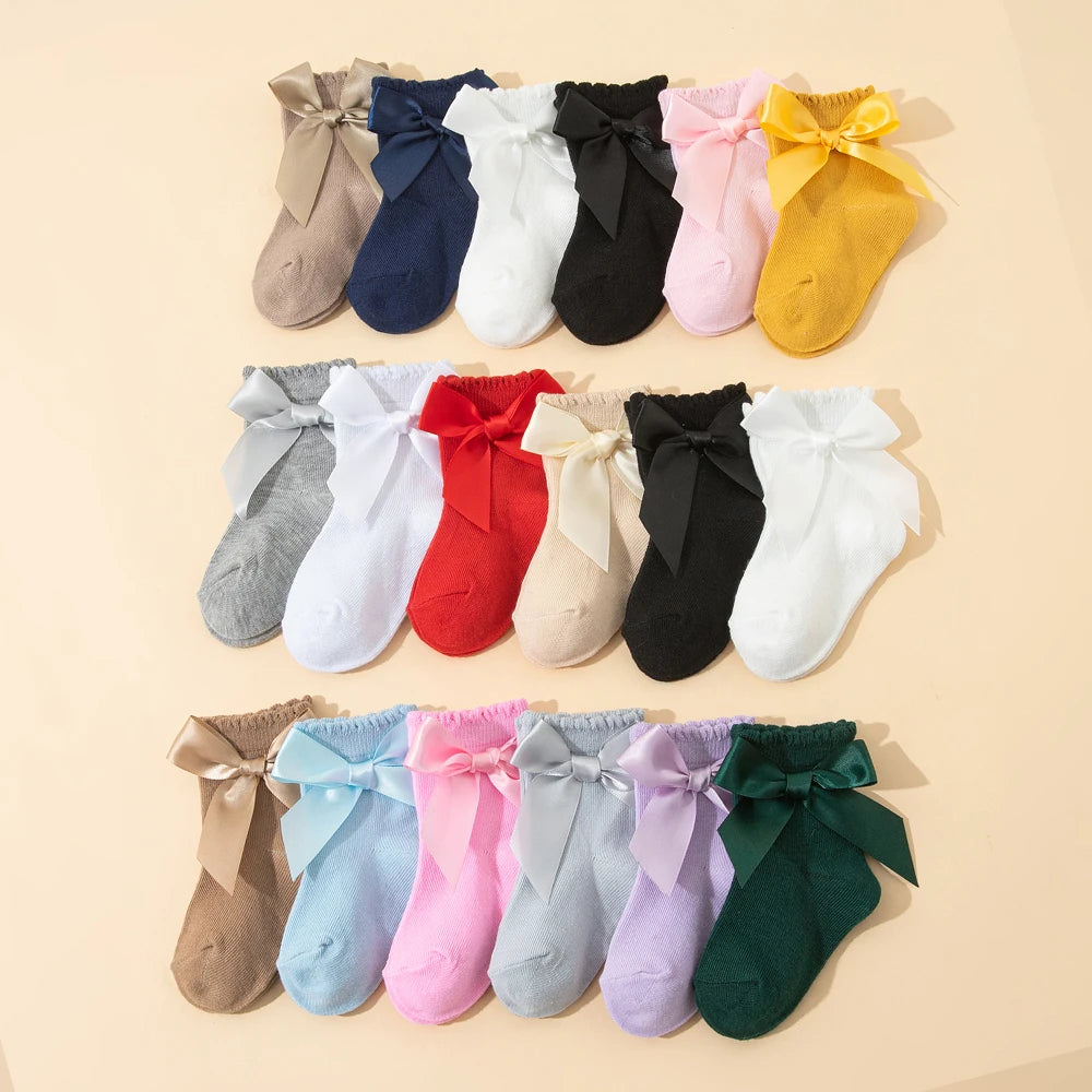 8 Pairs Random Kids Girls Socks With Bow  Breathable Short Socks Multicolor Children Casual Princess Socks