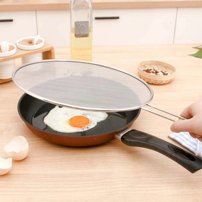 Stainless Steel Oil Proof Mesh,Easy Clean Splatter Guard for Frying Fish Meat,Oil Splatter-Screen with Grip Handle for Kitchen