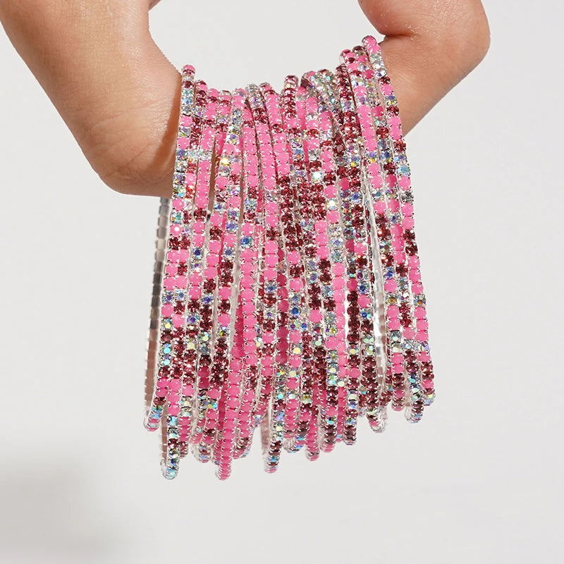 5pcs Fashion Colorful Acrylic Crystal Rhinestone Elastic Bracelet For Women Stretch Wristband Wedding Bracelets Daily Jewelry