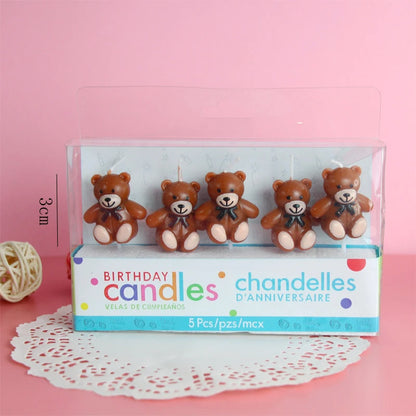 Hot Sale 5PCS Love Little Bear Happy Birthday Cake Candle Children's Tie Letter Bear Party Cartoon Cake Decoration
