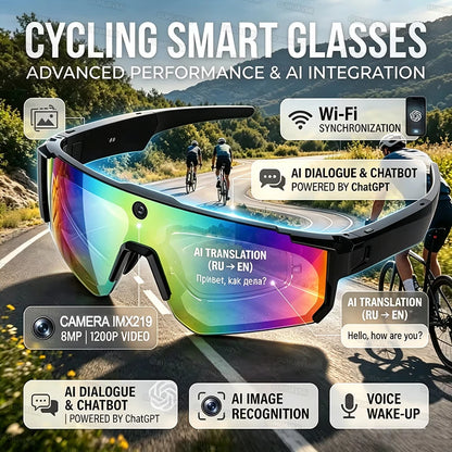 2026 NEW AI Smart Glasses ChatGPT 1080P Camera 8MP Anti-shake Cycling Video&Photo Sport Sunglasses DualMic 32GB Windproof Goggle