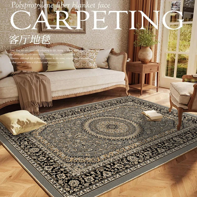 VIKAMA Retro Persian Living Room Carpet Non-slip and Easy-to-Clean Sofa Cushion Dining Room Bedroom Carpet Home Decoration