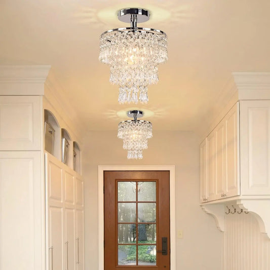 Small Crystal Chandelier | 3-Tier Chrome E26 Pendant | Bedrooms, Hallways & Living Rooms
