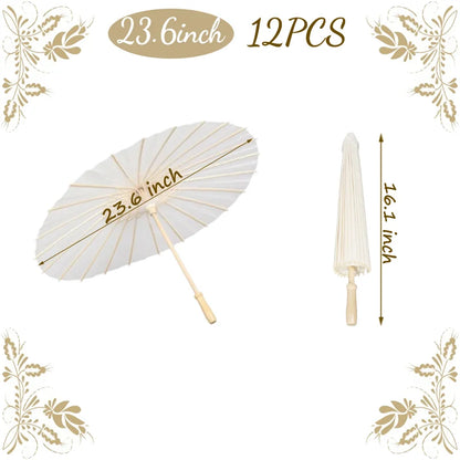 6-50Pcs 23.6/33Inches Wedding Paper Umbrellas White Parasols Bulk for Wedding Guests Bridal Party Decor Photo Props DIY Painting