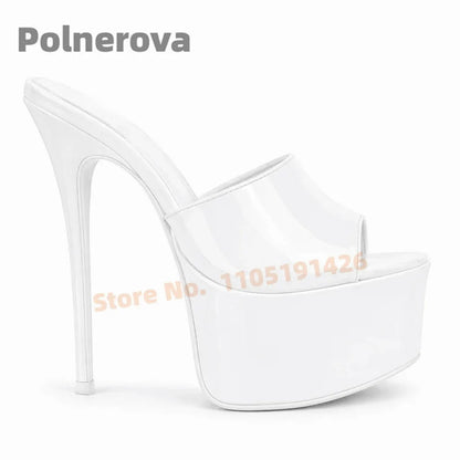 Gold Silver Platform Mules Slippers Women Extreme High Heels Pull-On Modern Slippers Open Toe Sandals Concise Outside Shoes