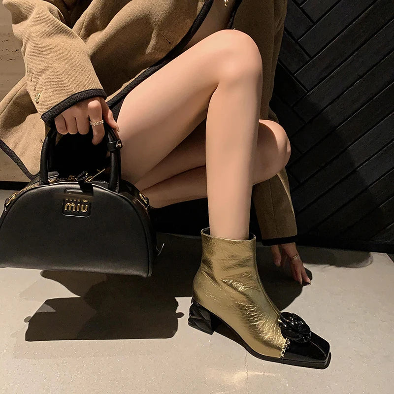 2026 NEW Autumn/Winter Women Boots Square Toe high Heel Shoes Split Leather Women Shoes Elegant Ankle Boots Zip Modern Boots