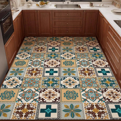 PVC Kitchen Carpet Waterproof Non-Slip Oil-proof Leather Floor Mat Large Size Rug Retro American-Style Home Decor Rugs Alfombra