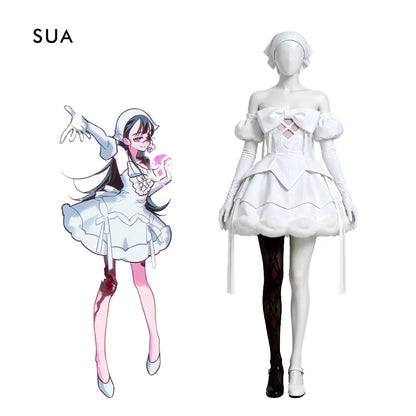 Alien Stage Zombie Stage Mizi  Sua Cosplay Costume White Dress Full Set Adult Women Halloween Comic Con Anime Role Play Outfit