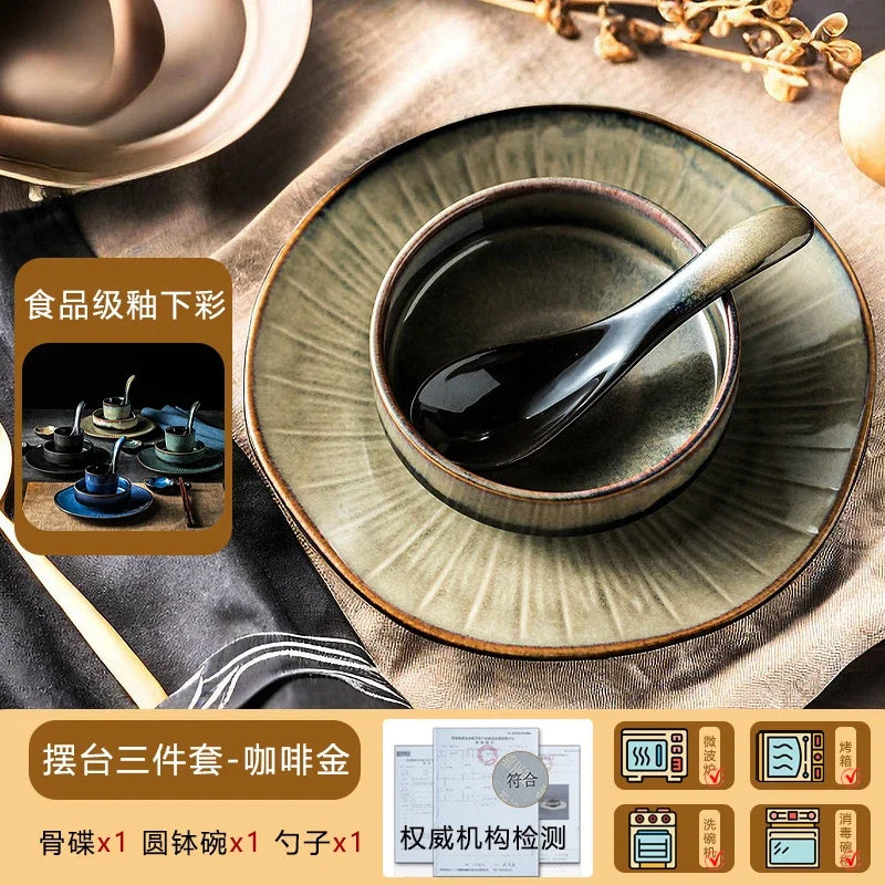 Chinese tableware set plate bowl ceramic combination solid color tableware