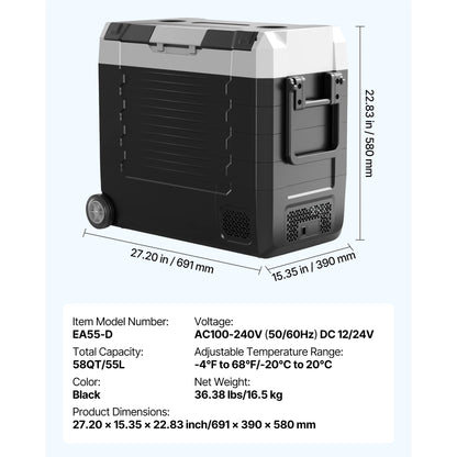 SucceBuy Car Refrigerator -4°F to 68°F Truck Refrigerator with APP Control Wheels & Dual Zone 37/48/58QT Cars Cooler for RV Boat