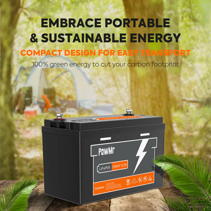 PowMr 12V 24V 100Ah LiFePO4 Battery Pack Grade A Cell Lithium Iron Phosphate Batteries 6000+ Cycles Fit for Solar Boat Camp Home