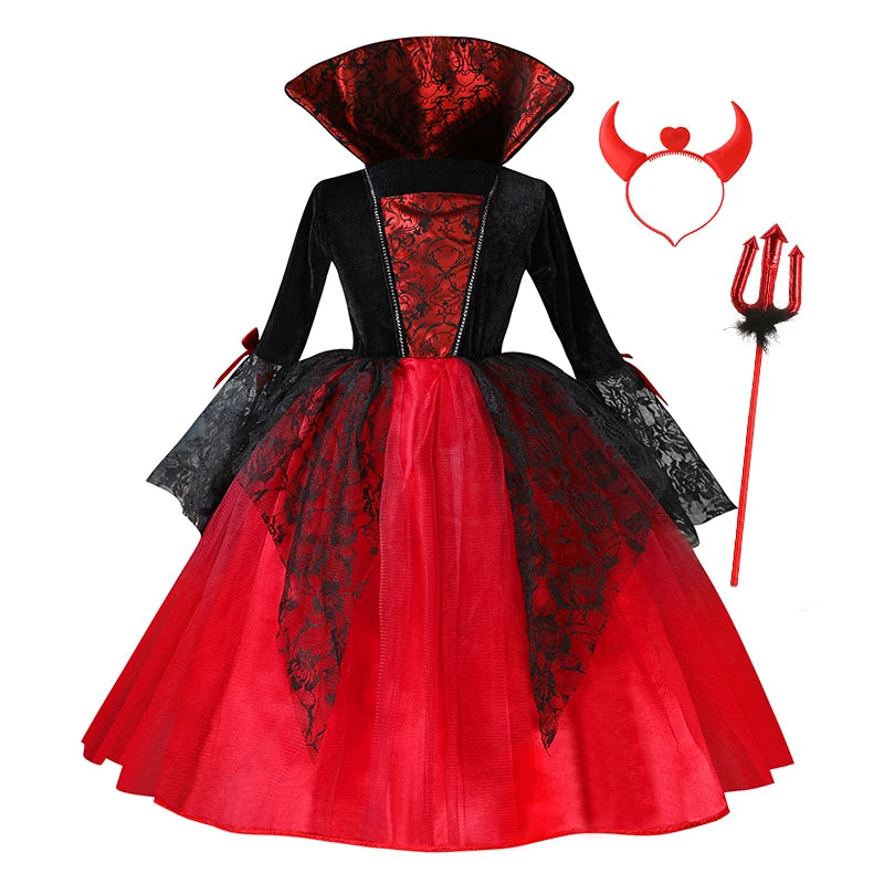 Kids Girls Vampire Devil Cosplay Dress Complete Set with Accessories Halloween Theme Party Costume Holiday Gift for Girls