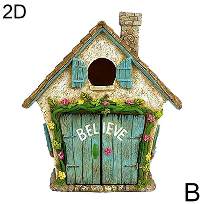 Miniature Fairy Gnome Door Figurines Elf Home For Yard Art Garden Tree Sculpture Statues Decor Outdoor Decor Fairy Garden D V5C7