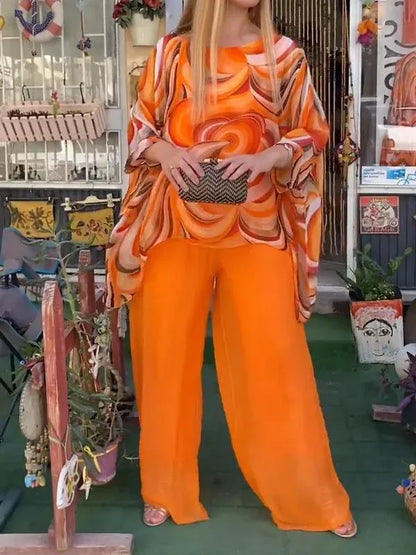 Women Fashion Trousers Two Piece Set For Women 2026 Summer Loose Casual Print Blouse Elegant 2 Piece Sets Woman Tops+Pants Suit