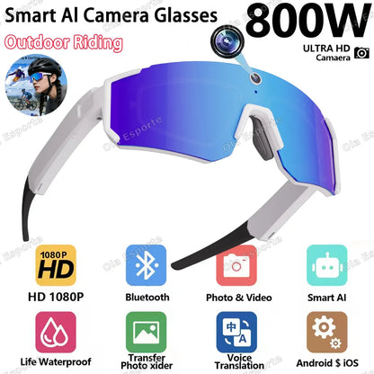 AI Voice Translate Smart Glasses 1200P Video Recording Camera Bluetooth WiFi Anti-Shake Polarized Lens Driving Sports Sunglasses