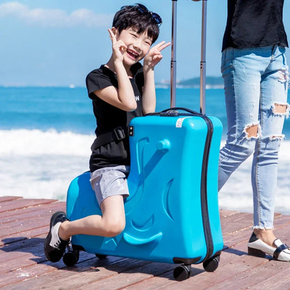 Cute Pony Cartoon Suitcase for Children Can Sit and Ride Carry on Kids Luggage Baby Trolley Case Boarding Cabin 20 Inch