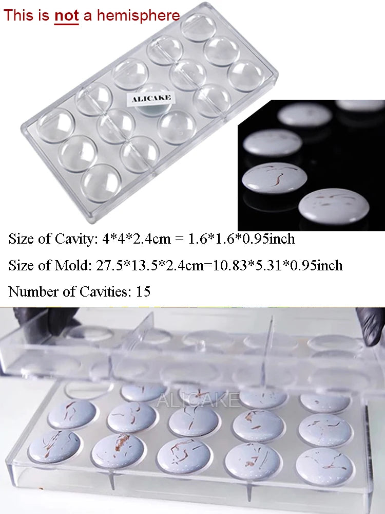 Chocolate Mold 15 Cavity Polycarbonate Chocolate Moulds Volcano Candy Bonbons Forms Confectionery Baking Tools φ1.58"xH0.24"
