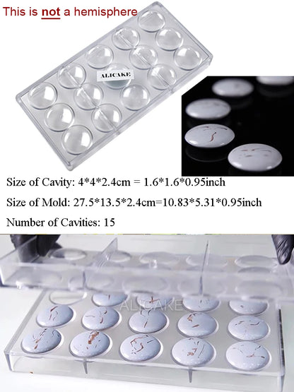 Chocolate Mold 15 Cavity Polycarbonate Chocolate Moulds Volcano Candy Bonbons Forms Confectionery Baking Tools φ1.58"xH0.24"