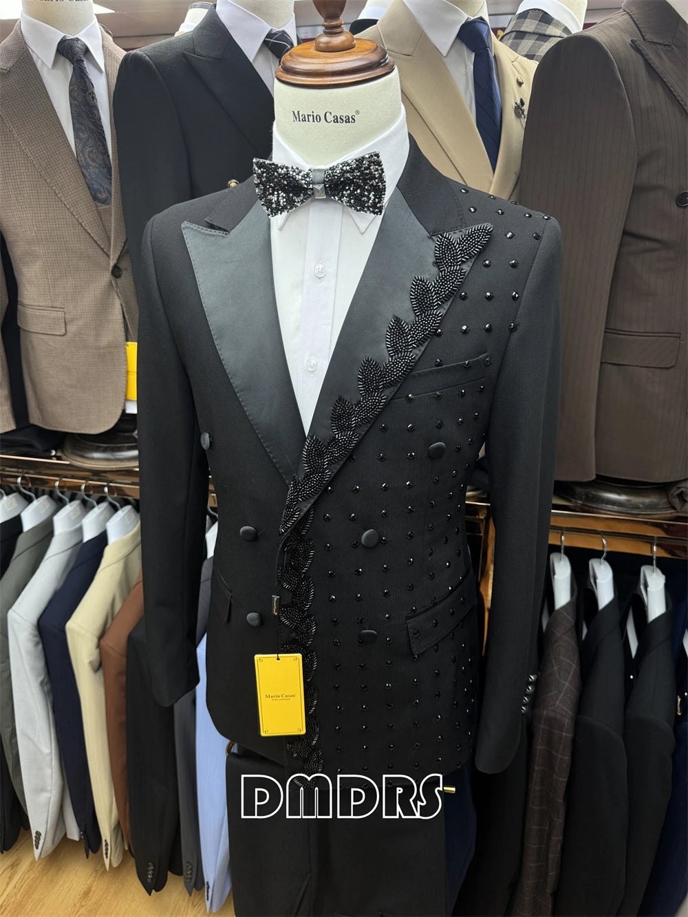 2-piece Luxury Suit Set for Men, Jacket and Pants Double Breasted Suit Blazer Beaded Slim Fitting Costume for Groom