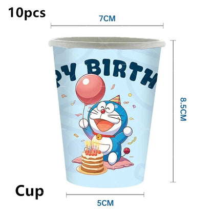Doraemoned Balloons Cartoon Blue Jingle Cat Party Decoration Supplies Happy Birthday Banner Disposable Tableware Kid Cake Topper