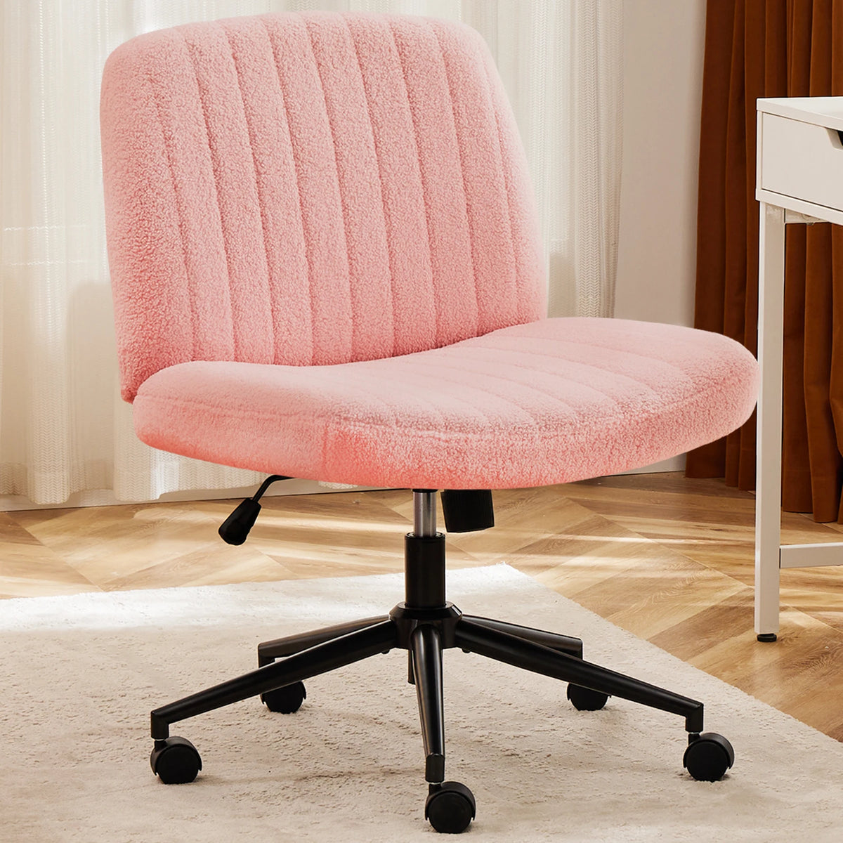 Armless Office Chair | Adjustable Swivel Seat with Casters or Foot Pads | Home, Work & Study