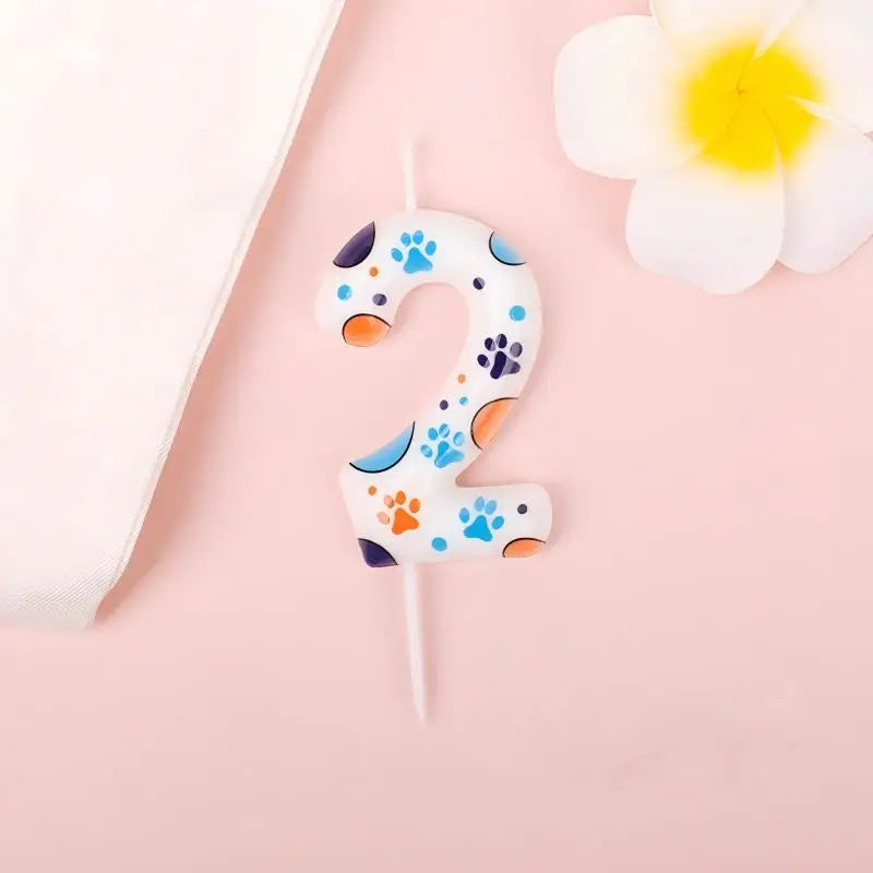 Cute Puppy Paw Print Number Birthday Cake Candle Kawaii Puppy Cake Candles Baking Individually Pack 3D Adorable Cake Decorations