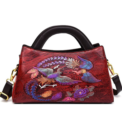 Fashion Phoenix Pattern Handbag Woman Luxury Ladies Shoulder Bags Designer Large Capacity Tote Quality Leather Crossbody Bag