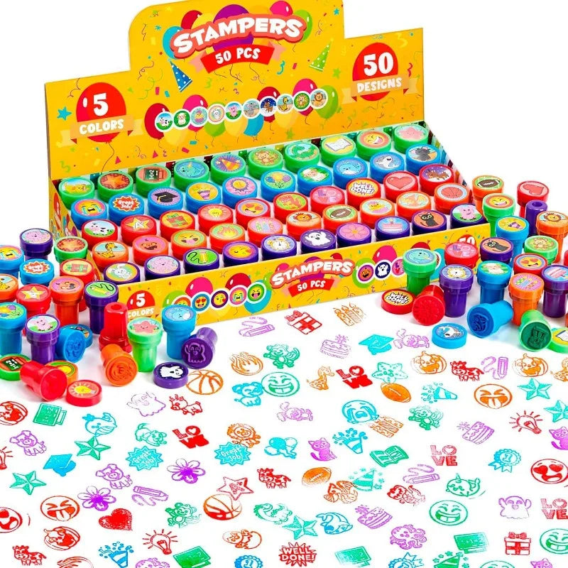 50 Pcs Assorted Stamps for Birthday Party Favor Carnival Prizes School Stampers Goodie Bag, Easter Treasure Box Toys